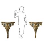 Pair of lacquered and gilded wood console, late XVIII/early 19th century, Sicily. White marble on