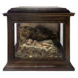 Sleeping Child Jesus on the rocks "Scarabattolo" (case), 19th century, Southern Italy. Child h cm