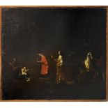 Oil paint on canvas depicting Adoration of the Magi, scope of Cornelio Brusco (active in Naples ca