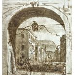 Anonymous author's drawing Uzeda Porta and Piazza Duomo in Catania (Catania, Sicily), nineteenth