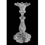 Single-hole candlestick in clear glass, early twentieth century. H Cm 23.