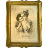 Golden tray frame with "mecca" gilt, early nineteenth century Sicily. With print of two women with