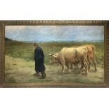 Oil paint on canvas depicting farmers with oxen. Italian painter from the nineteenth century. Cm