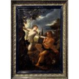 Oil paint on canvas depicting Adam and Eve, eighteenth century, Central Italy area, Cm 38x25.