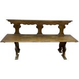 Walnut bench with back and foldable seat, seventeenth century. Espalier decorum to Ace of Cups,