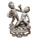 Capodimonte porcelain statue depicting two cherubs, XX century. H 25 cm Base 17 cm