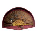 Fan in decorate case with swallows in flight, XX century. H 49 cm width 70 cm.