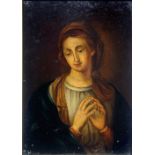 Oil paint on copper applied on wood, depicting Madonna in prayer, Sicily, late eighteenth century.