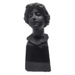 Lost-wax casting bronze of young woman's head. Pyramidal base in gray-black marble. H cm 16. Small
