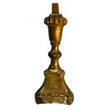 Gilded wooden candlestick base, eighteenth century. H Cm 40.