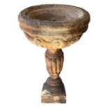 Holy water stoup in Noto Sicilian stone, fourteenth and fifteenth century. H cm 120, cm 36x36 base.