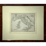 Italy 1800 commercial code map of Italy, copper etching 20 cm x 24 cm With frame in burr wood 37 x