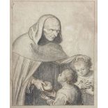 Gramignani's drawing depicting Friar handing the children bread, nineteenth century. Drawing on old