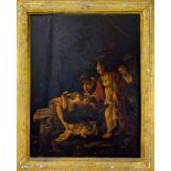 Oil paint on panel depicting the Finding of Moses, Flemish area, eighteenth century. Cm 35x30.