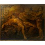 Oil paint on canvas depicting the Drunkenness of Noah, a copy of Andrea Sacchi, Central Italy area,