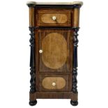 Bedside, XIX century, Sicilian provenience. In rosewood with maple wood overs. Marble on the floor