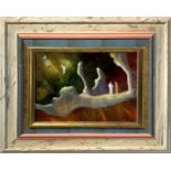 Oil paint on glass depicting the Divine Comedy scene V. Ribaudo (Palermo 1937). Cm 30x40. V.