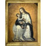 Oil paint on canvas depicting the Madonna and Child Jesus, 19th century. Cm 105x85.