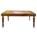 Green lacquered table with yellow Siena marble, early nineteenth century. H 81x180 cm, depth 90 cm.