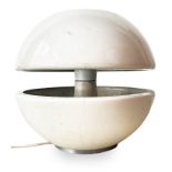 Table lamp, Italian production. The spherical shape of white lacquered metal. Years 70. Cm 35x38