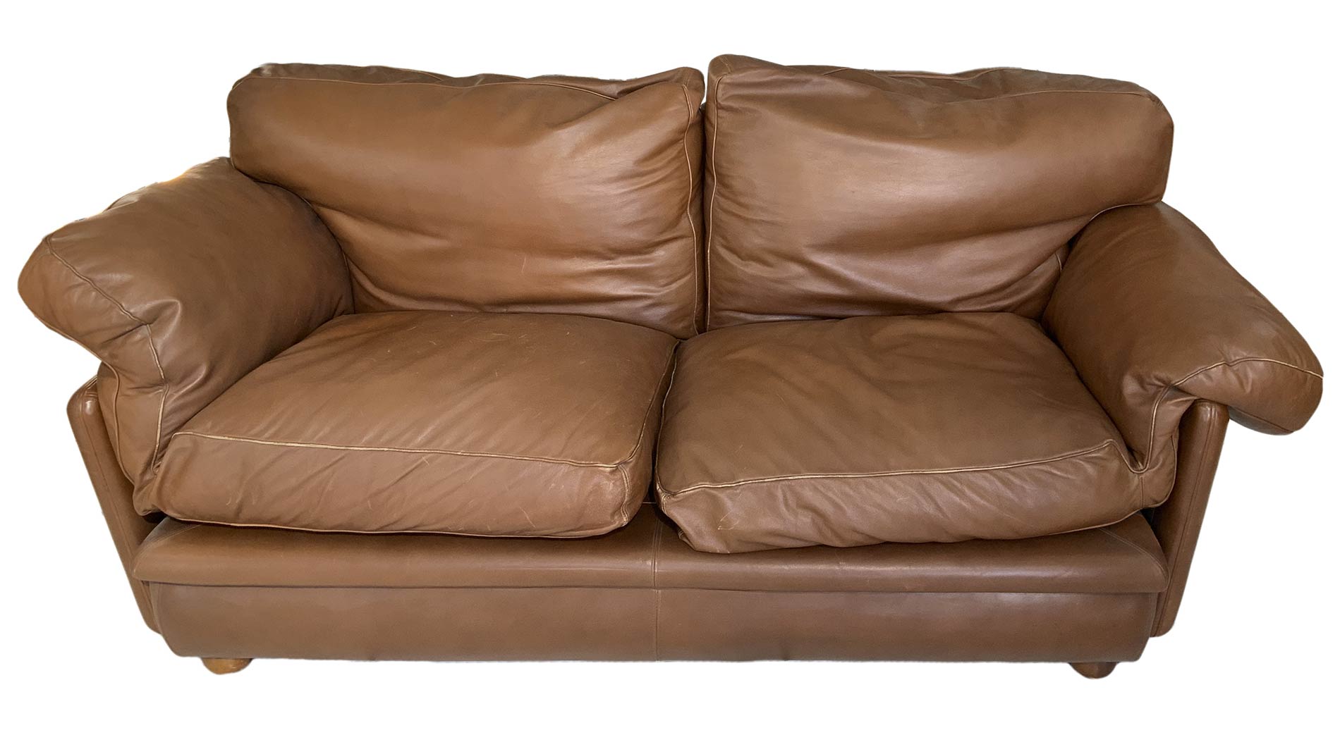 2 seater sofa model Poppy 60s -70s. Tito Agnoli for frau chair. Leather sofa cognac color padded