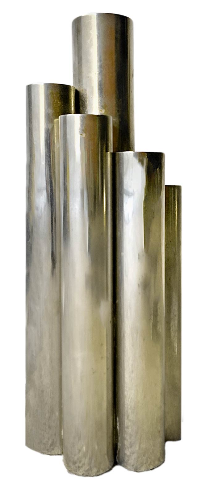 Italian Production, vase in chromed metal composed of more juxtaposed cylinders. Years 60. H cm 18.