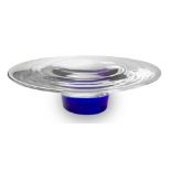 Archimede Seguso Murano, center table in heavy glass with inclusions at the base in shades of blue.