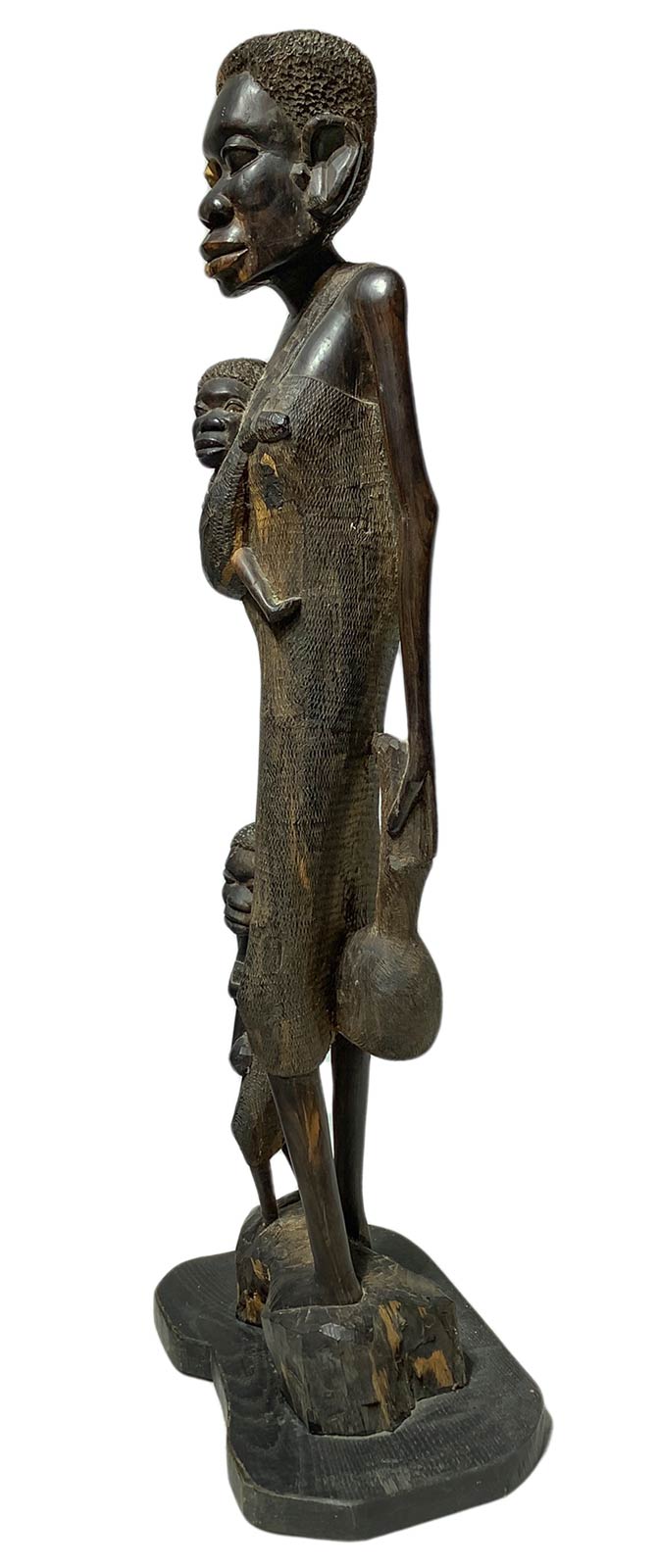 Wooden sculpture Africa, woman with two children. H 103 cm, base 38 Cm. - Image 4 of 6