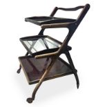 Cart of Caesar lacquer bar 50s. H 80 cm brown wooden frame with glass shelves. Cm 60x45. Signs of