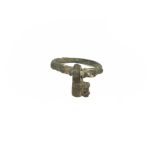 Old ring with smooth treasure chest key, bronze, Medieval era, XIII &ndash; XIV&nbsp;century Ring