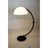 Floor lamp, Martinelli, Mod. Cobra., Black lacquered metal structure, shade in plexi. Introduction