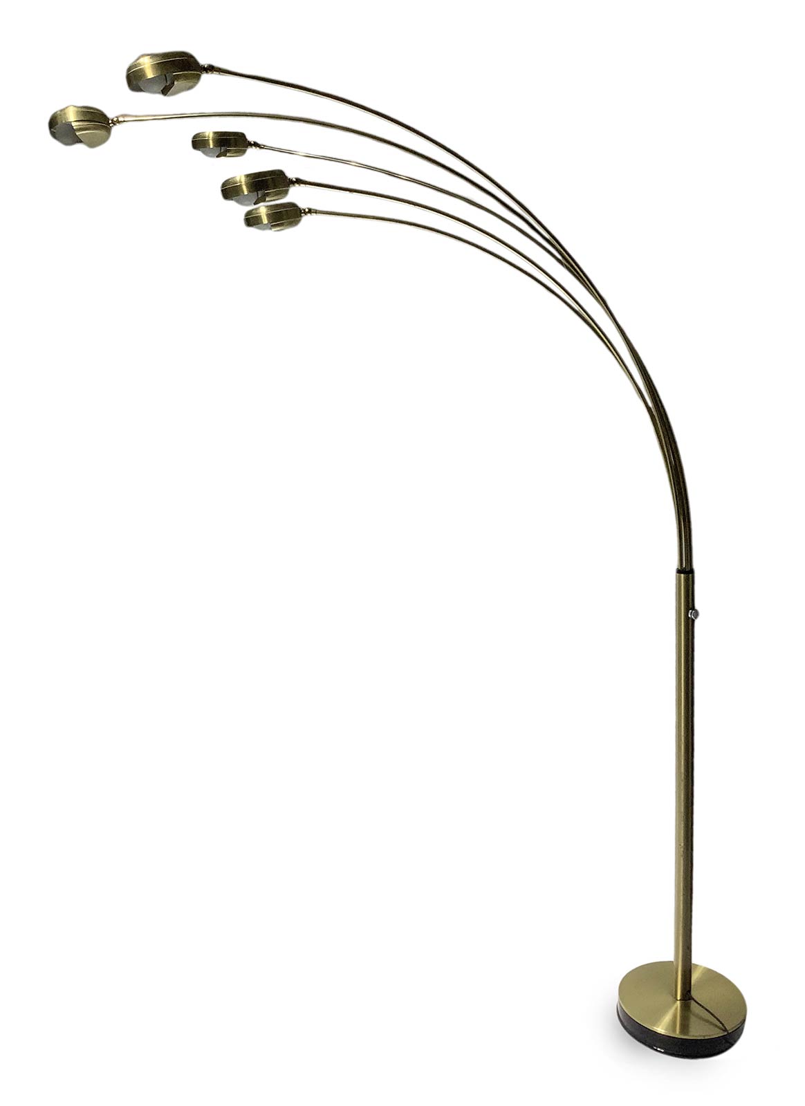 Floor lamp golden brass with 5 lights. 70s. H 195 cm.