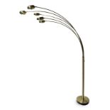 Floor lamp golden brass with 5 lights. 70s. H 195 cm.