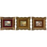 Group of 3 miniatures of avoriolina depicting genre scenes, nineteenth century. 8x10 cm. In frame