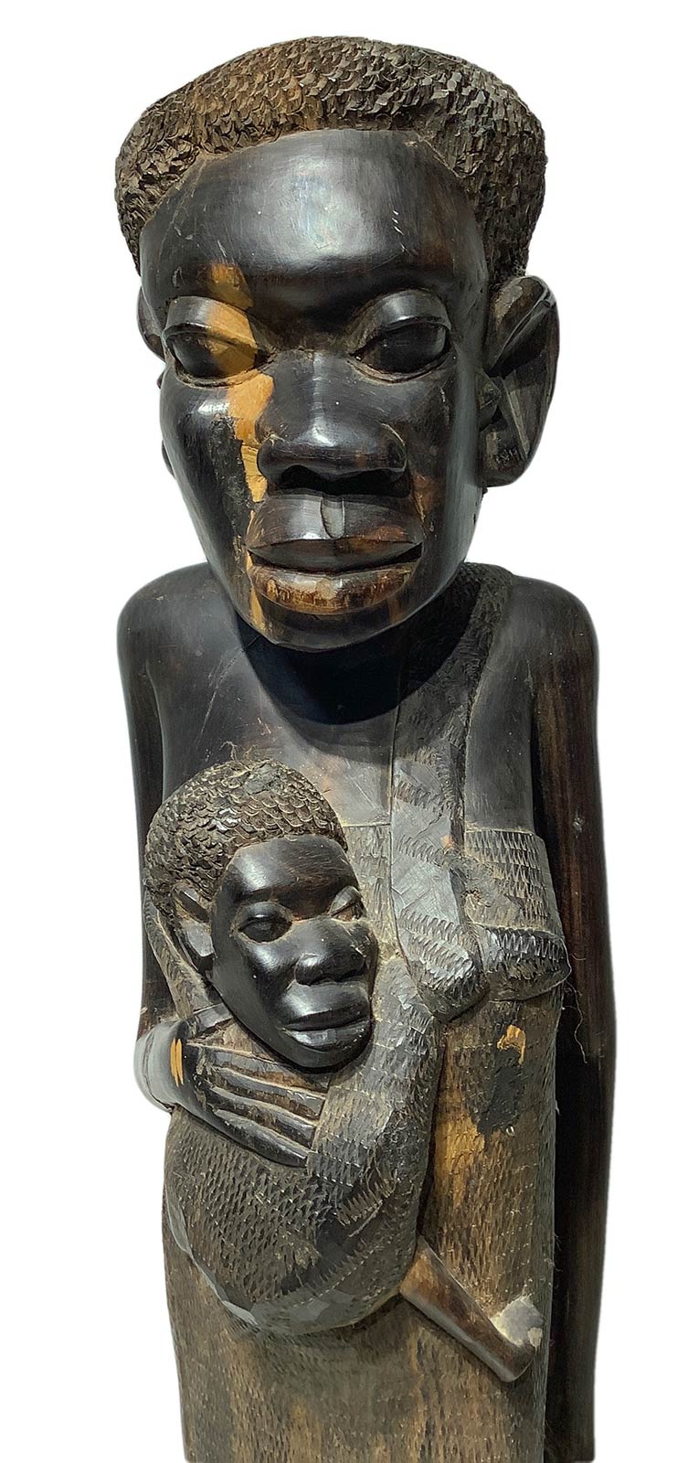 Wooden sculpture Africa, woman with two children. H 103 cm, base 38 Cm. - Image 2 of 6