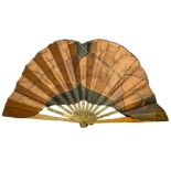 Hand-painted silk fan, Battiati brothers Catania. Decorated with leaves and butterflies. Nineteenth