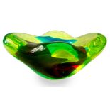 Ferro Toso Murano, heavy glass ashtray in shades of yellow green and brown. 60s Cm 9x19x15