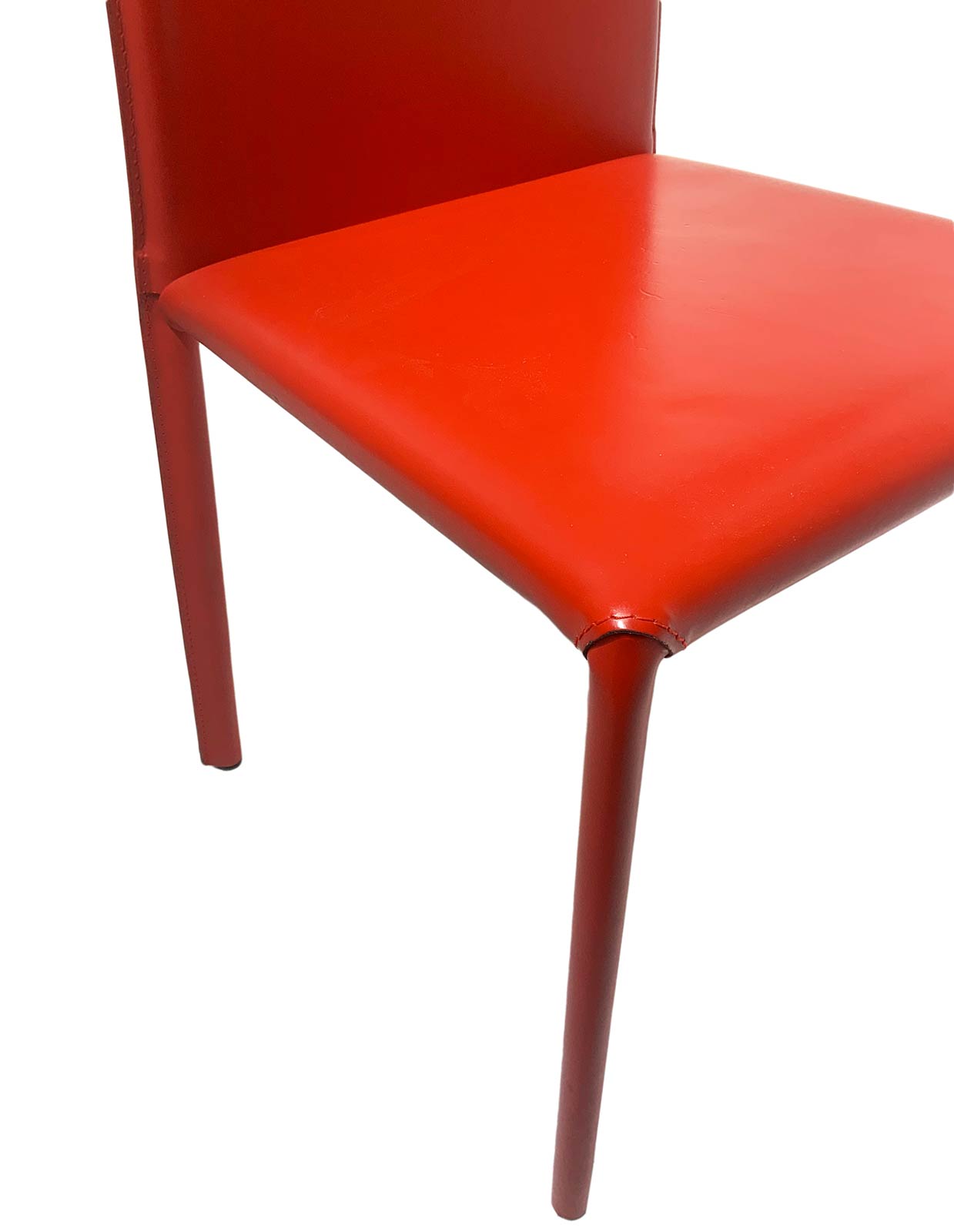 Ranked # 4 chairs with metal frame, covered in leather red, Italian production. - Image 5 of 7