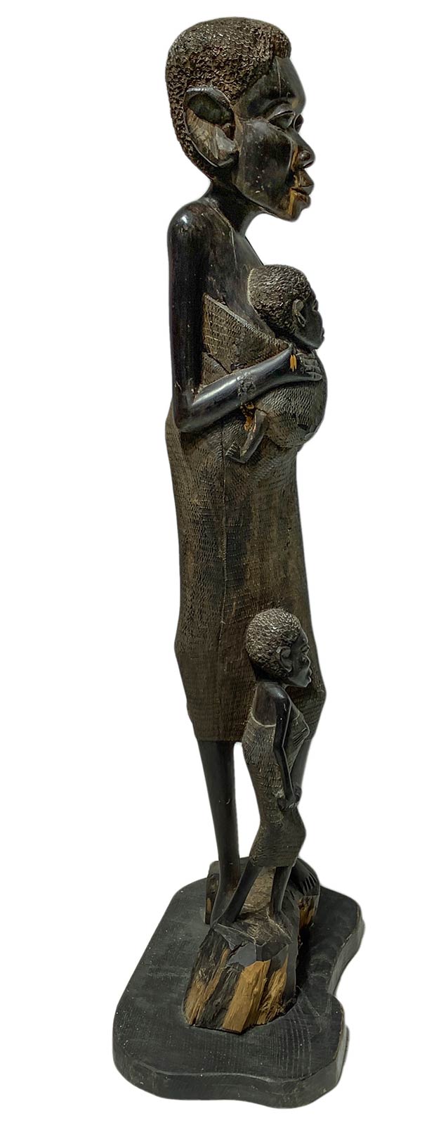 Wooden sculpture Africa, woman with two children. H 103 cm, base 38 Cm. - Image 5 of 6