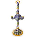 Candlestick with three lights in polychrome Caltagirone ceramics. H cm 65. Signed S.R.I.C. Luigi