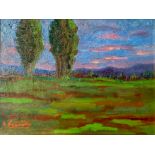 Oil paint on panel depicting landscape with trees, Goffredo Paganini (1917-1978 Rome). Signed on