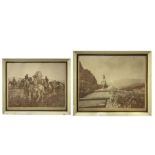 Couple of prints depicting Etna and watering hole of country. Signed R.Rimini Cm 37,5x46.