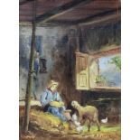 Oil paint on canvas board depicting guy in a stable, Mario Fattori (1930). Cm 25x35