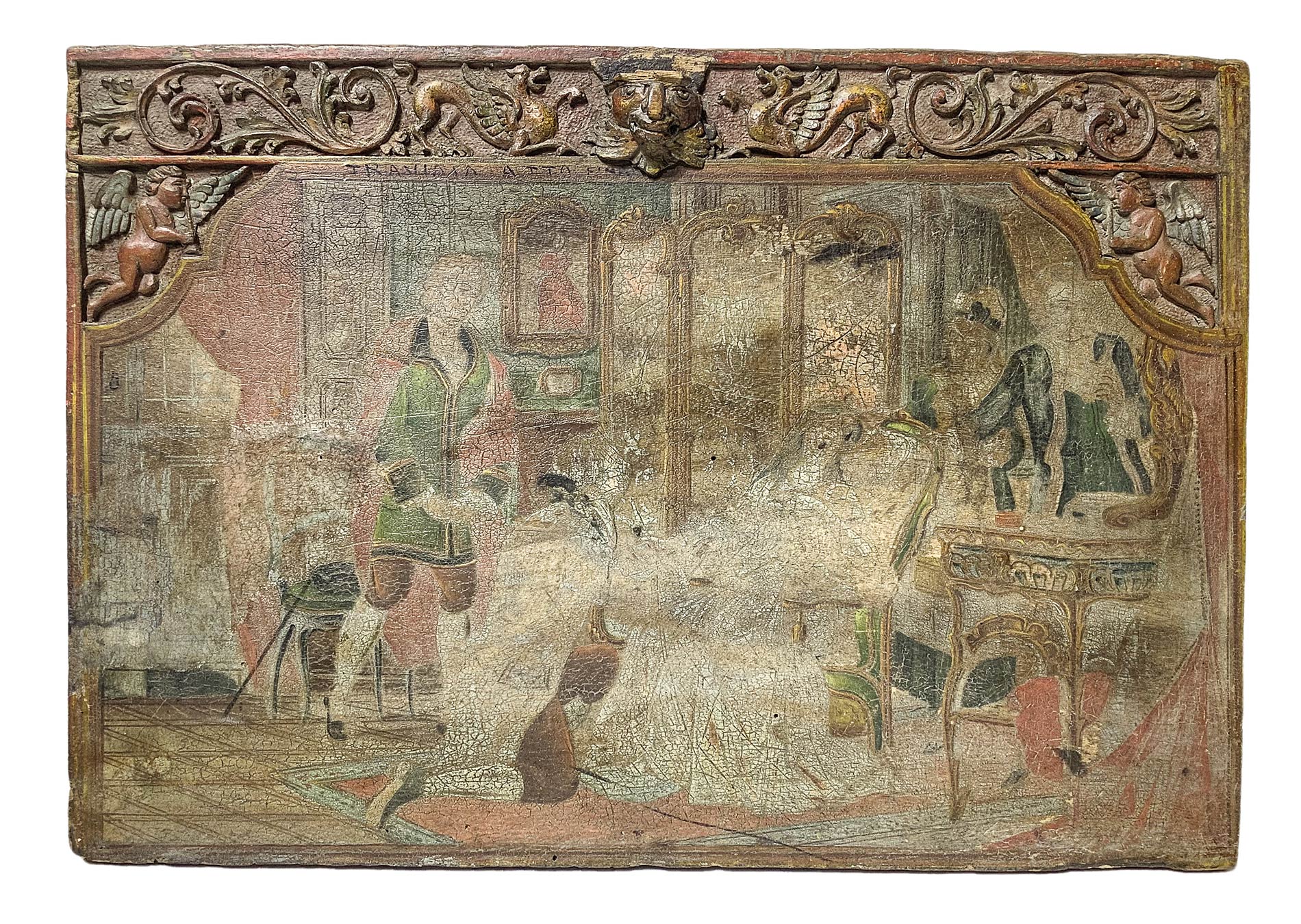 Cart board depicting Traviata, Final Act, Sicily, 20th century. Cm 36x52.