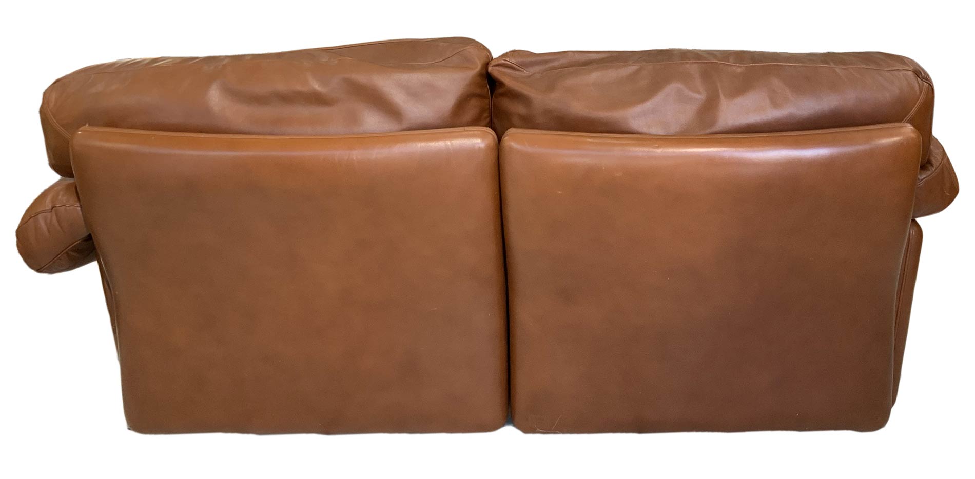 2 seater sofa model Poppy 60s -70s. Tito Agnoli for frau chair. Leather sofa cognac color padded - Image 8 of 8