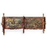 Ancient sponda of Sicilian cart in polychrome wood with two scenes, late nineteenth century,