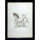 Lithograph, satirical scene "The doting is always 20 years old" attributed to Mino Maccari