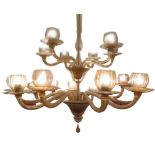 Venini chandelier in colored straw colored style. Cm 160x100