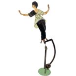 Rocking toy, woman in balance, Deco style, '40s. Painted on metal on both sides, H 56 cm x22