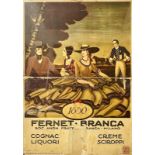 Fernet-Branca, advertising cardboard calendar support. Dated with stamp 1929, 48x34 cm. In frame